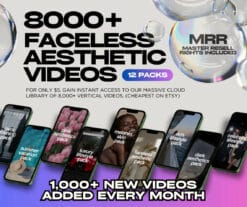 Aesthetic faceless Instagram Reels video pack with MRR and PLR rights for digital marketers, including Canva templates for easy customization.