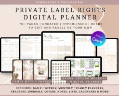 Editable Canva PLR digital planner Hyperlinked PLR planner for resell Customizable digital planner templates for Canva Digital PLR planner with productivity trackers