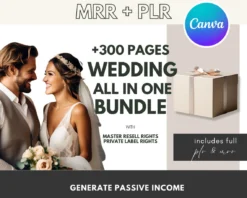 All-in-One wedding bundle with PLR MRR for resell right Wedding templates for passive income Customizable wedding planner templates Hyperlinked digital itineraries for weddings