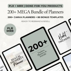 200+ Canva Planner Templates with MRR and PLR, editable digital planners for personal and commercial use.