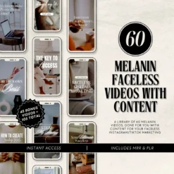 Melanin faceless reels for digital marketing High-resolution faceless videos for social media Editable Canva templates for branding PLR MRR melanin reels bundle