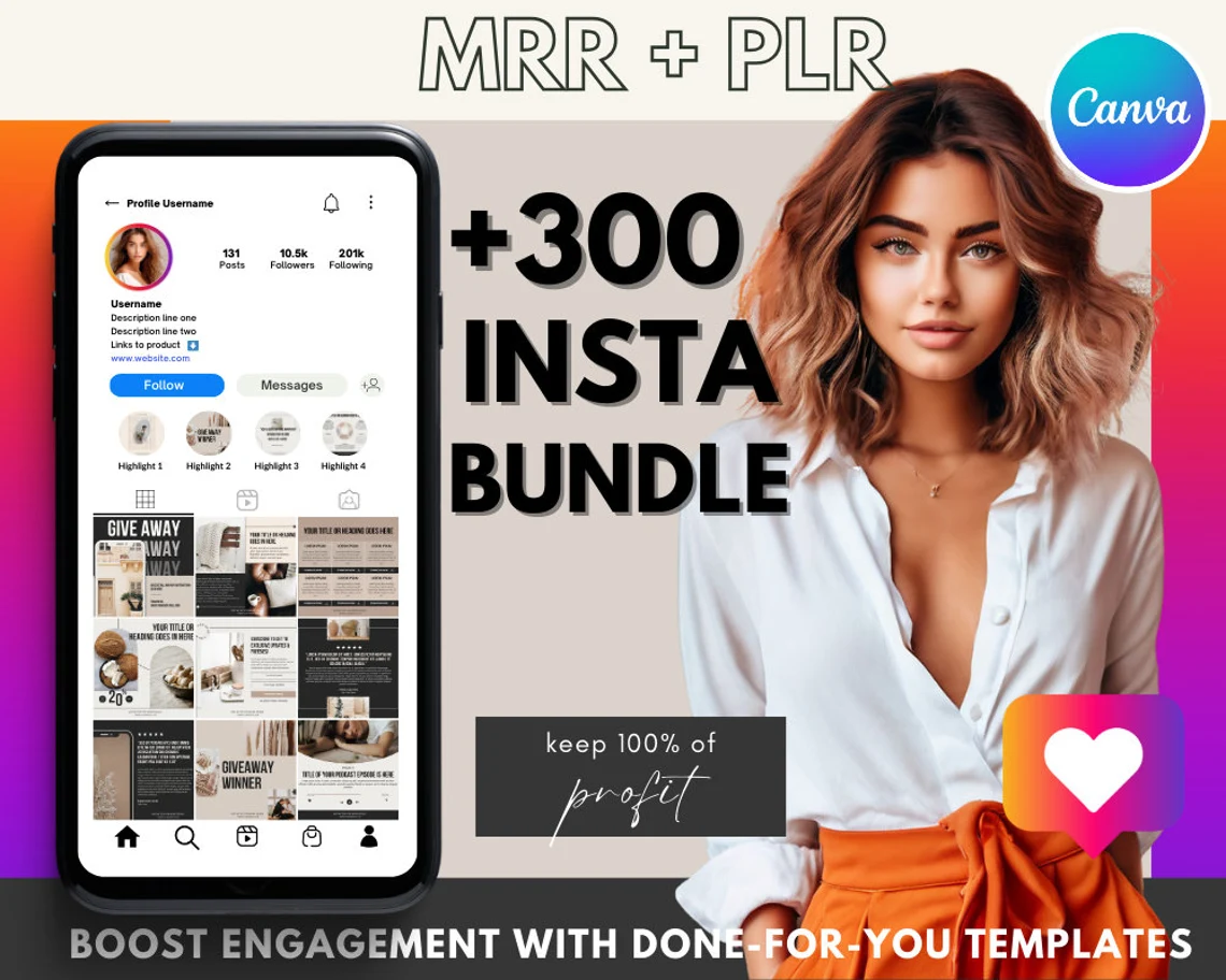 Instagram Canva Template Bundle with Resell Rights Social Media Canva Templates for Small Businesses Customizable Instagram Templates with MRR