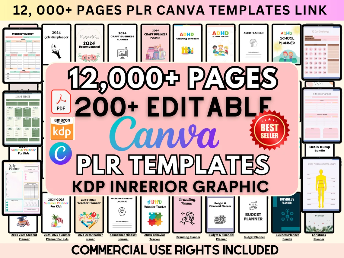 12,000+ Pages Canva Planner Templates Bundle Digital Canva Planners with Master Resell Rights Customizable Planner Templates for Digital Resell