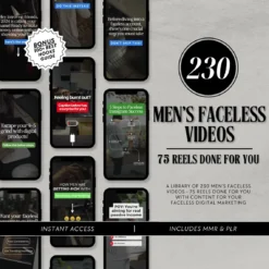 Men’s faceless reels bundle for Instagram Dark and moody lifestyle videos with PLR rights High-resolution men’s faceless reels for social media Editable Canva templates for men’s digital marketing content