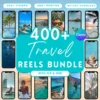 400+ travel videos and photos for Instagram Reels, faceless digital marketing with MRR and PLR rights, customizable in Canva.