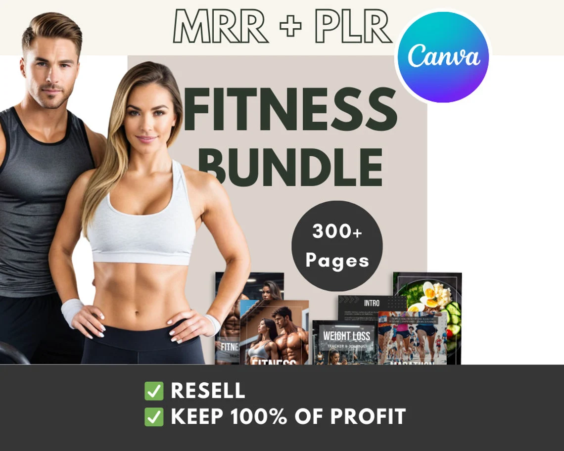 Ultimate Fitness Bundle MRR fitness PLR products white-label digital fitness products digital fitness journals to resell high-protein snack PLR digital wellness planners customizable fitness planner MRR