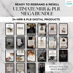 MRR PLR digital products mega bundle for resale Ultimate MRR PLR Mega Bundle for digital marketing Digital products bundle with MRR and PLR licenses Editable MRR PLR bundle for reselling digital marketing courses Ultimate MRR PLR digital product bundle Editable eBooks for digital marketing Instagram and Canva marketing guides Faceless marketing reels