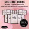 Editable PLR bundle of journals planners trackers PLR and MRR ebooks trackers bundle 50+ digital products for resell customizable PLR Canva templates