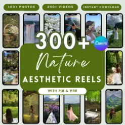 nature aesthetic faceless reels bundle calm nature Instagram reels Canva editable nature posts MRR and PLR nature videos