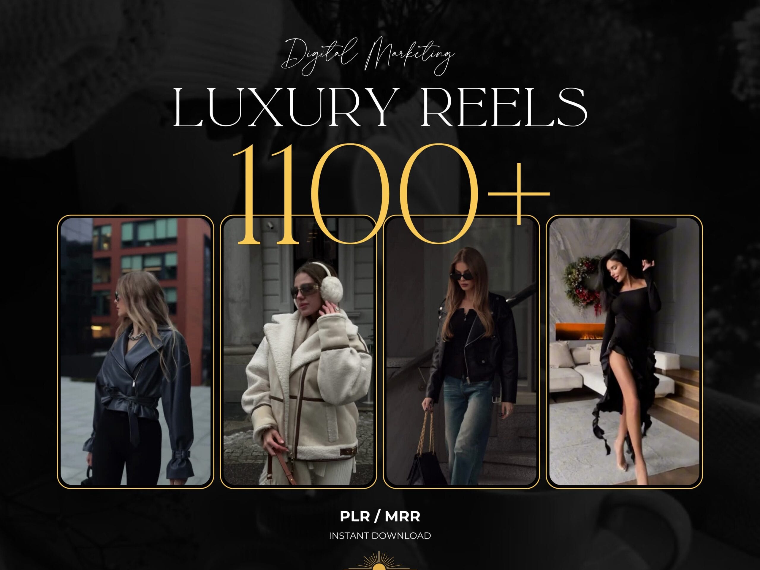 1100+ luxury videos and faceless reels for Instagram marketing, featuring Canva templates with MRR and PLR for reselling and customization.