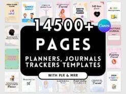 A collection of PLR Canva templates for planners, journals, trackers, and printables, designed for digital creators and entrepreneurs.