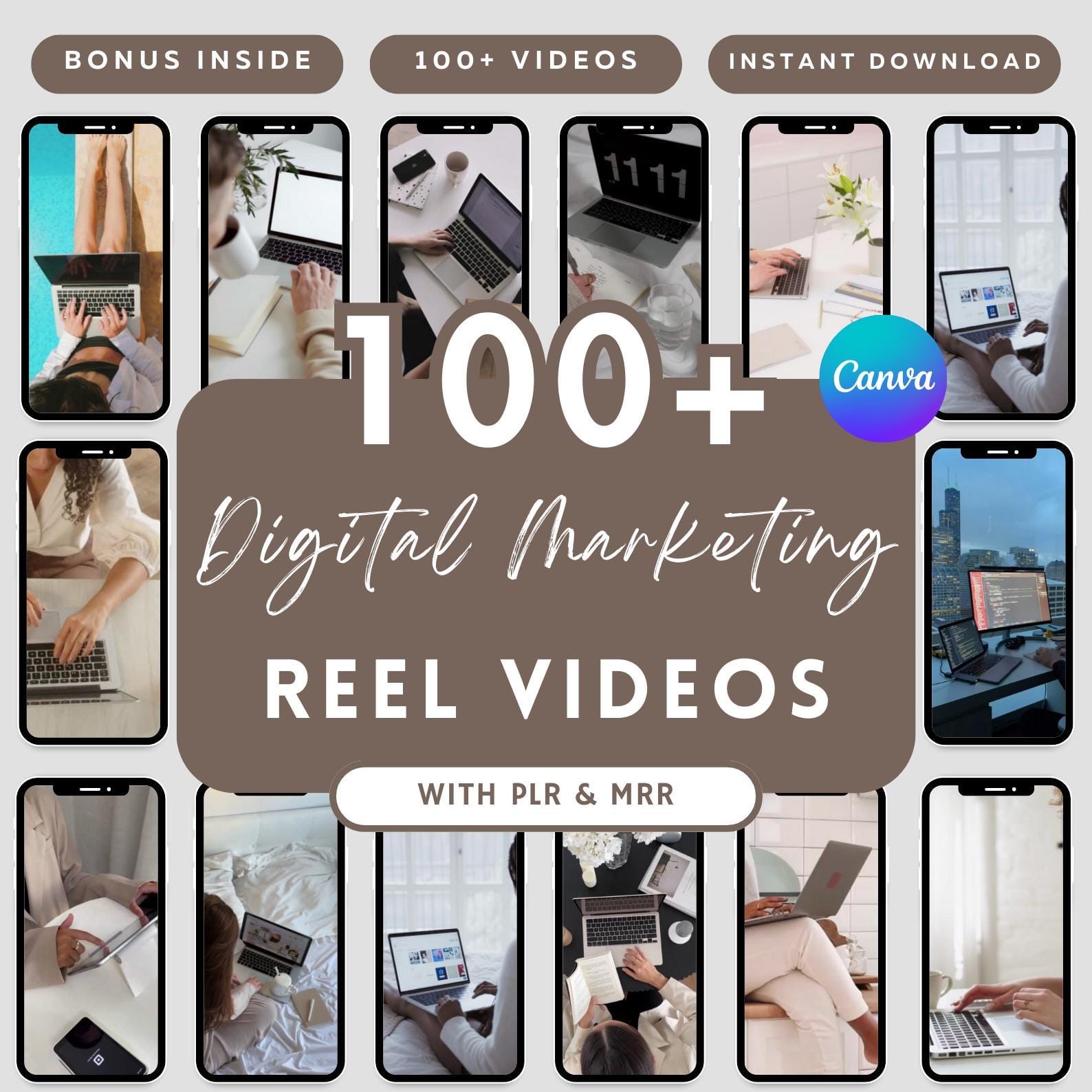 Faceless digital marketing videos for Instagram Reels and TikTok, customizable in Canva, ideal for boosting brand engagement.