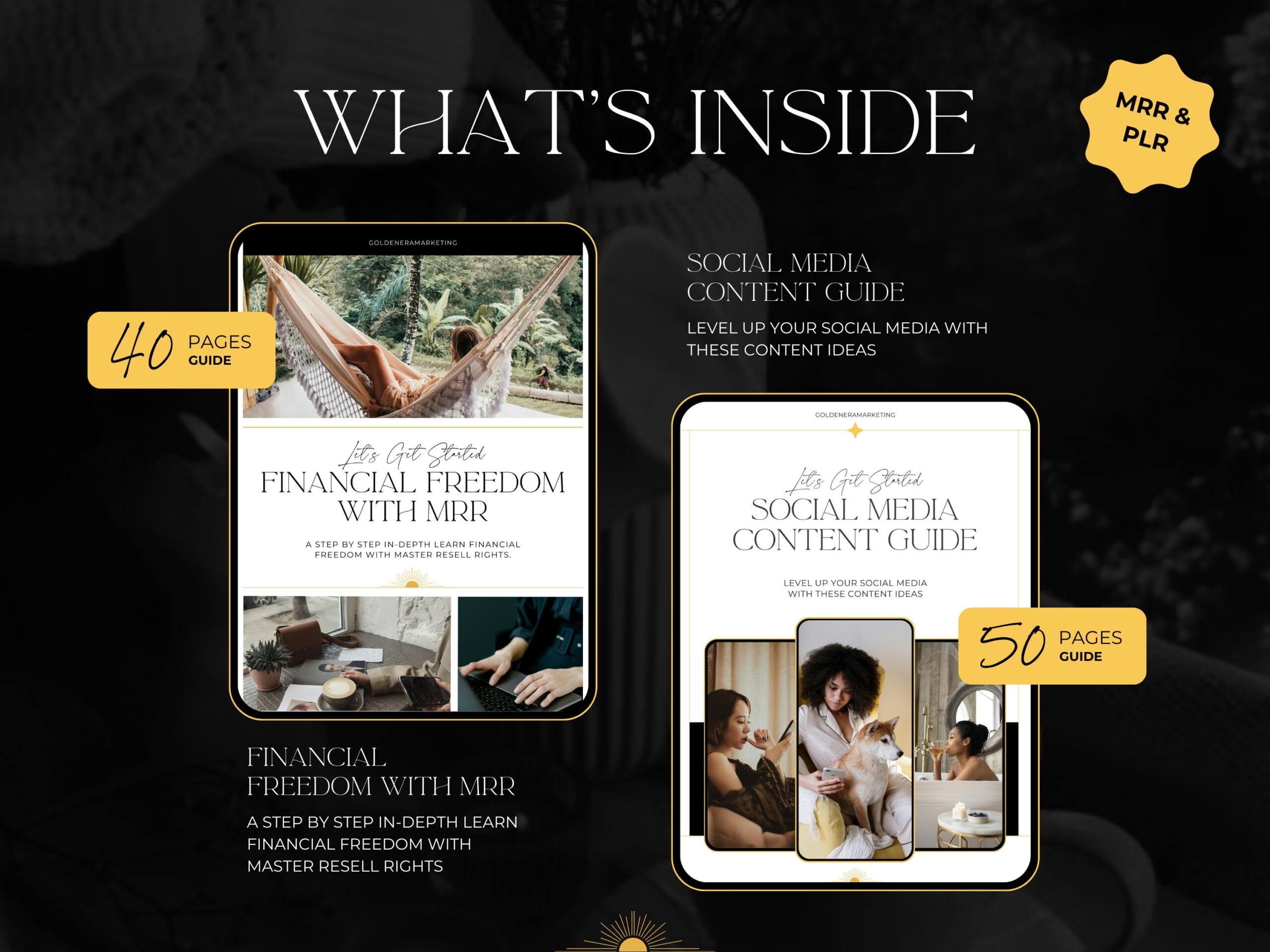 Faceless marketing course guides for Instagram, TikTok, and YouTube. Includes Canva templates with MRR and PLR for reselling and customization.