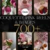Pink coquette aesthetic faceless Instagram reels and matching posts with Canva templates, MRR, and PLR for digital marketing.