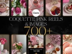 Pink coquette aesthetic faceless Instagram reels and matching posts with Canva templates, MRR, and PLR for digital marketing.