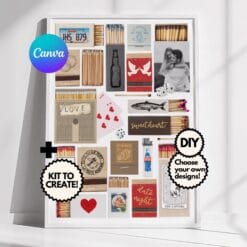 Editable matchbook template design customized in Canva, ideal for wall art or personalized photo keepsakes.