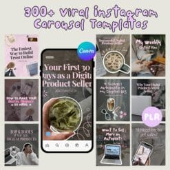 Editable aesthetic carousel templates for Instagram and TikTok with MRR and PLR rights for reselling and social media growth.