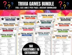 Printable Trivia Games Bundle – 16 Trivia Categories for Pub, Work, or Family Game Nights (Digital PDF Download)